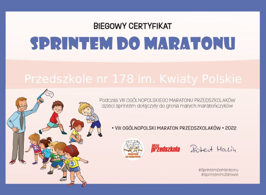 certyfikat ukończenia akcji sprintem do maratonu